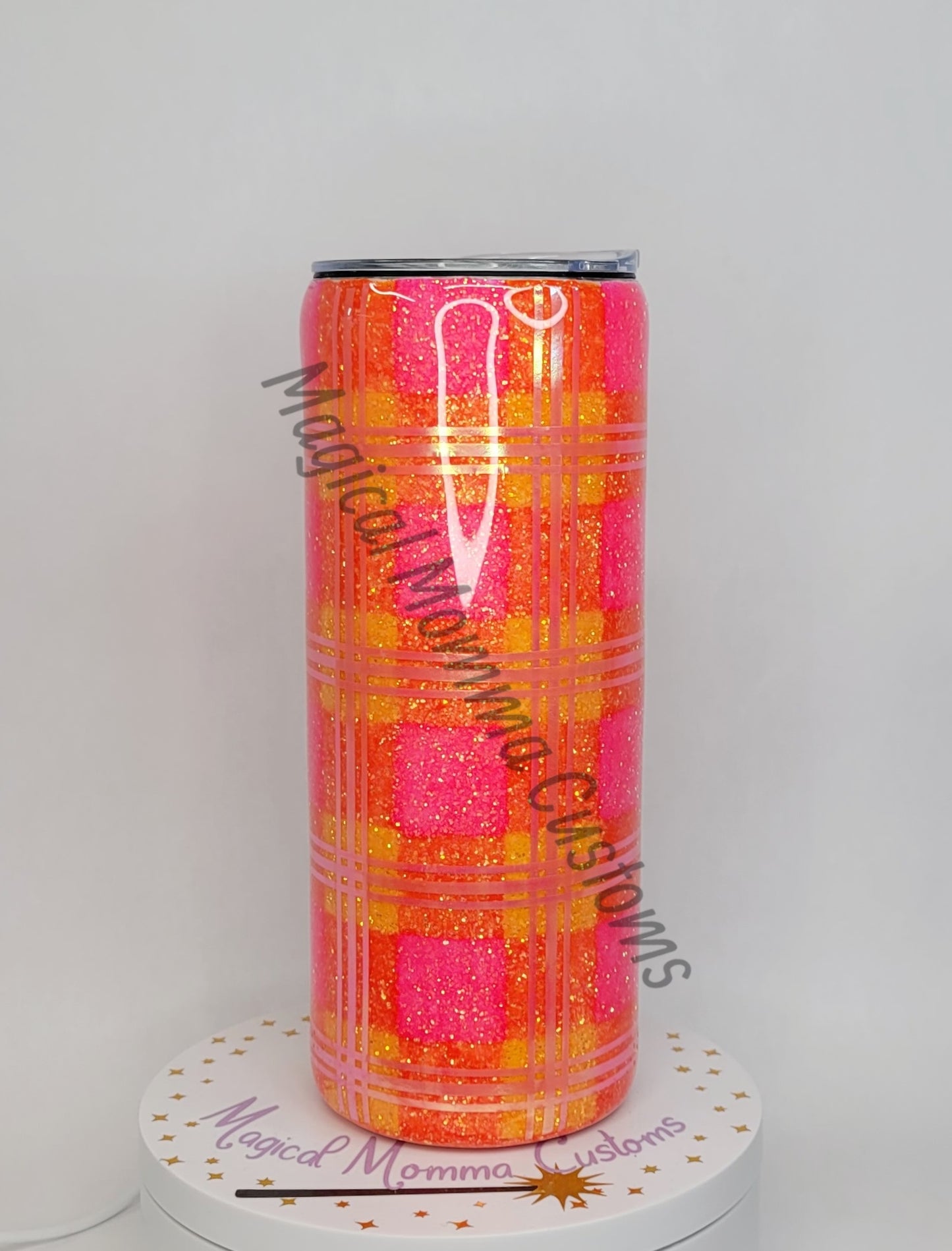 Orange and Pink Plaid Tumbler - 25 oz