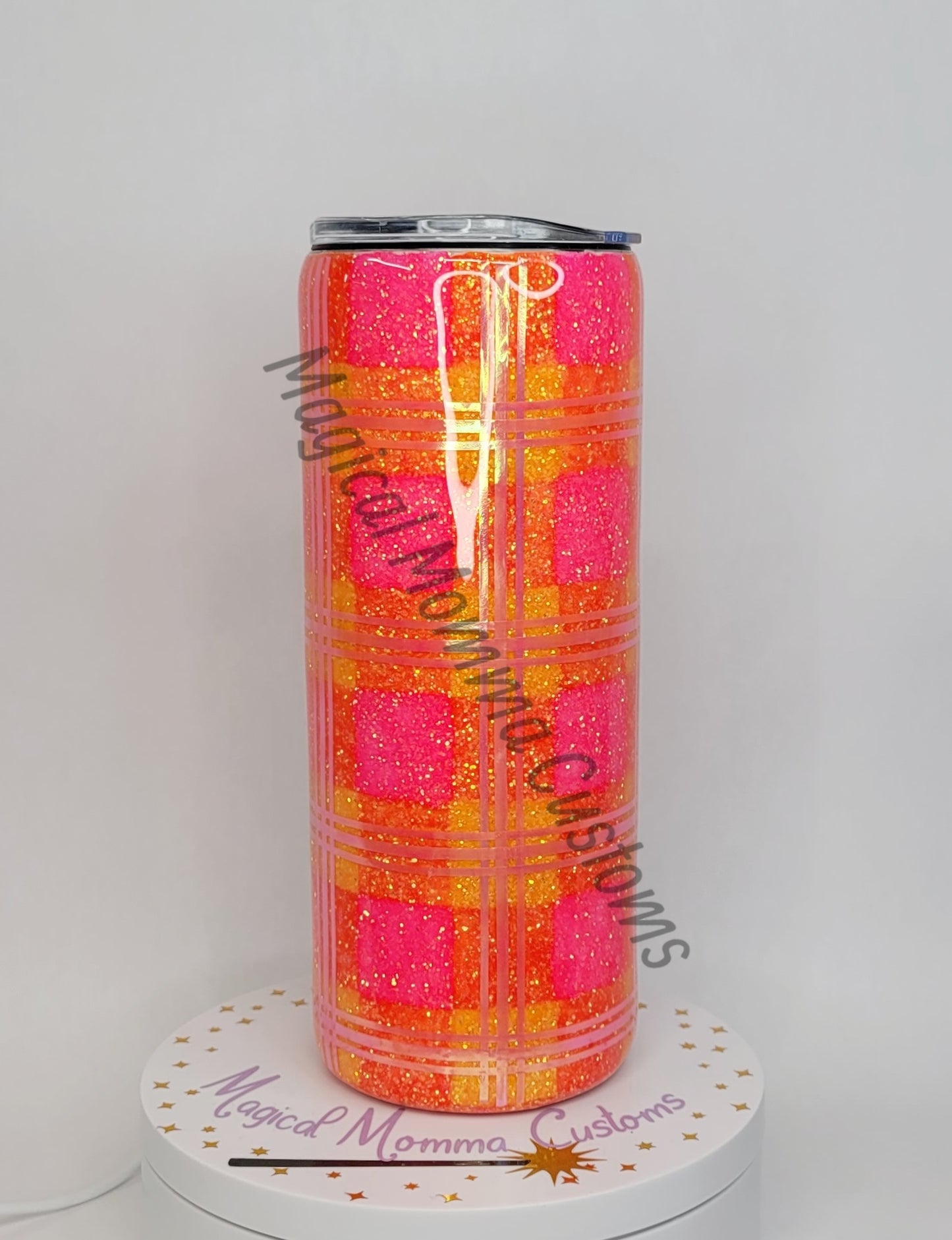 Orange and Pink Plaid Tumbler - 25 oz